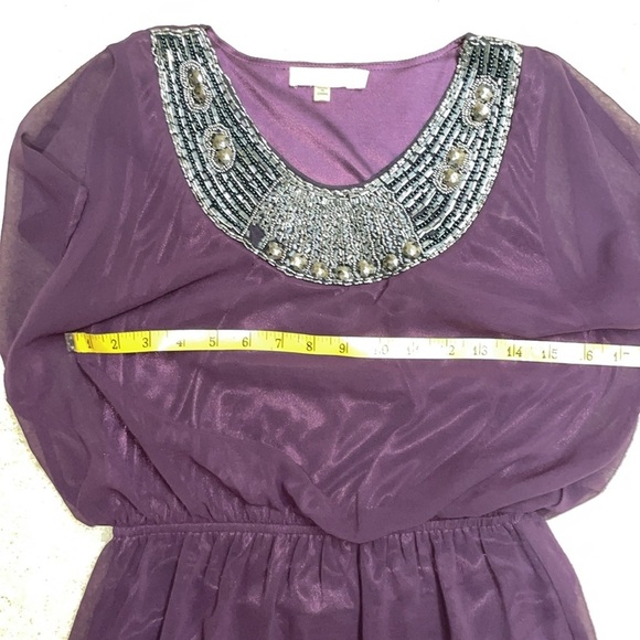 Purple Eggplant Embellished Satin Chiffon Dress Lined Special Occasion Sz S - Picture 4 of 9